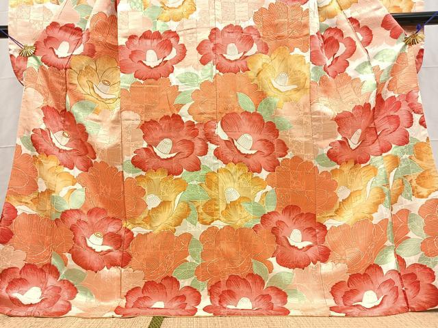 平和屋着物■豪華振袖 駒刺繍 椿文 正絹 逸品 BAAX3776yc