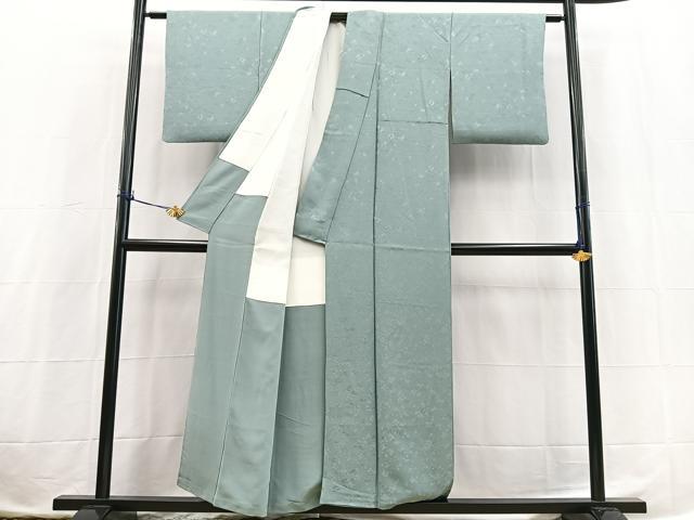 平和屋着物■上質な色無地 舞花地紋 湊鼠色 正絹 逸品 BAAX3777yc