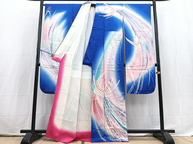 平和屋着物■写真家・秋山庄太郎 振袖 孔雀文 暈し染め 金彩 正絹 逸品 BAAX3786yc