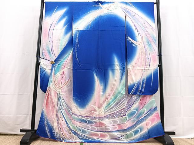 平和屋着物■写真家・秋山庄太郎 振袖 孔雀文 暈し染め 金彩 正絹 逸品 BAAX3786yc