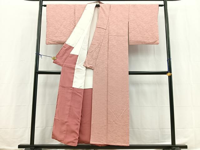 平和屋着物■上質な色無地 七宝花菱地紋 退紅色 正絹 逸品 BAAX3788yc