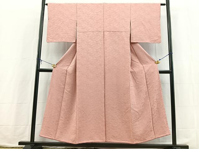 平和屋着物■上質な色無地 七宝花菱地紋 退紅色 正絹 逸品 BAAX3788yc