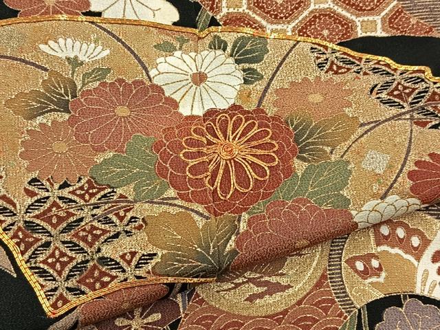 平和屋着物■豪華黒留袖 駒刺繍 地紙花蝶文 金彩 正絹 逸品 BAAX3796yc