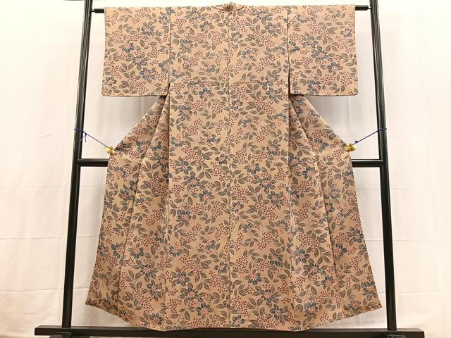 平和屋着物■上質な小紋 枝花文 鬼しぼ縮緬 正絹 逸品 BAAX3809yc