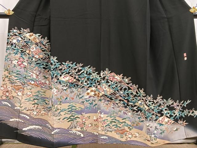 平和屋着物■豪華黒留袖 友禅 作家物 松竹梅 御所解文 正絹 逸品 BAAX3816yc