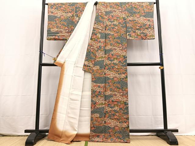 平和屋着物■上質な小紋 型染め エ霞花文 正絹 逸品 BAAX3827yc