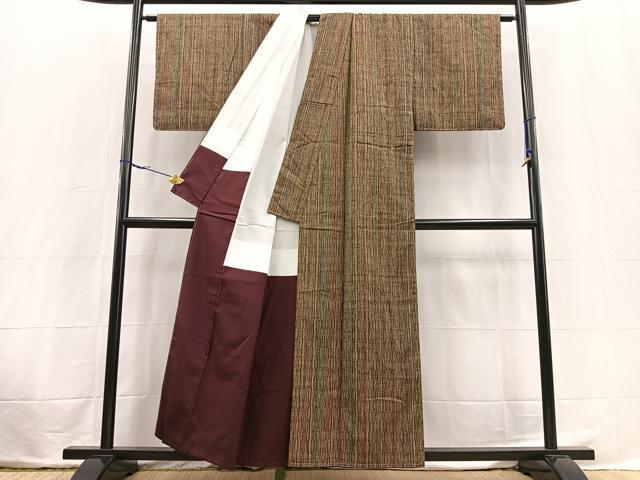 平和屋着物■上質な紬 縞 正絹 逸品 未使用 BAAX3847yc