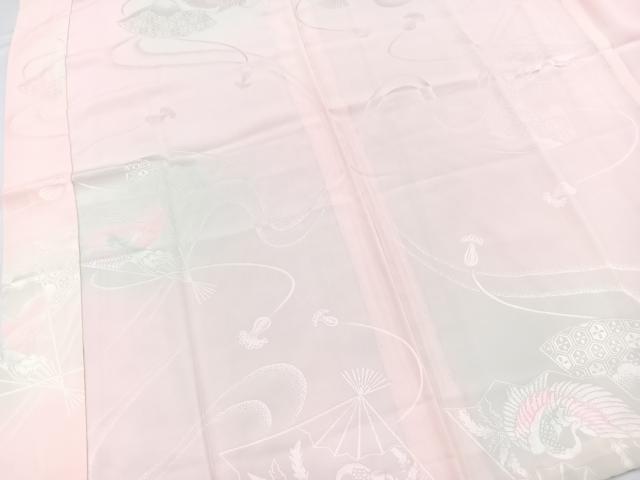 平和屋着物■長襦袢 単衣 扇面花鳥地紋 暈し染め 正絹 逸品 BAAX3851yc