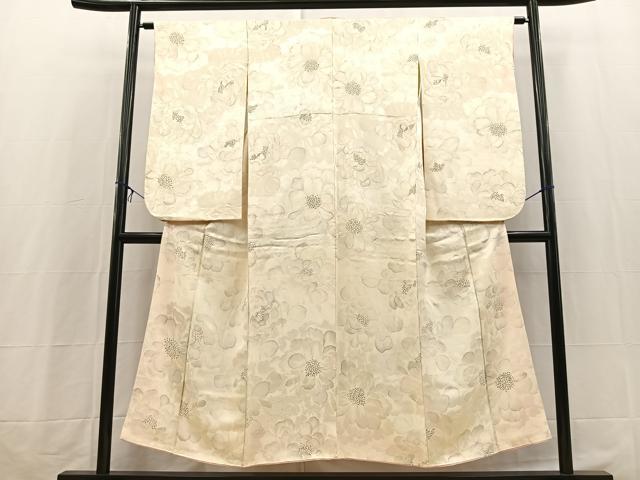 平和屋着物●上質な小紋 地紋起こし 牡丹 正絹 逸品 BAAX3859yc