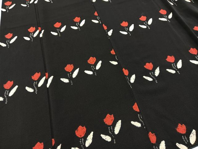 平和屋着物■上質な小紋 絞り 横段花文 黒地 正絹 逸品 BAAX3860yc