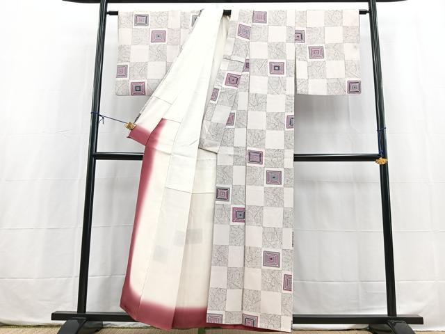 平和屋着物■上質な小紋 変わり市松文様 正絹 逸品 BAAX3874yc