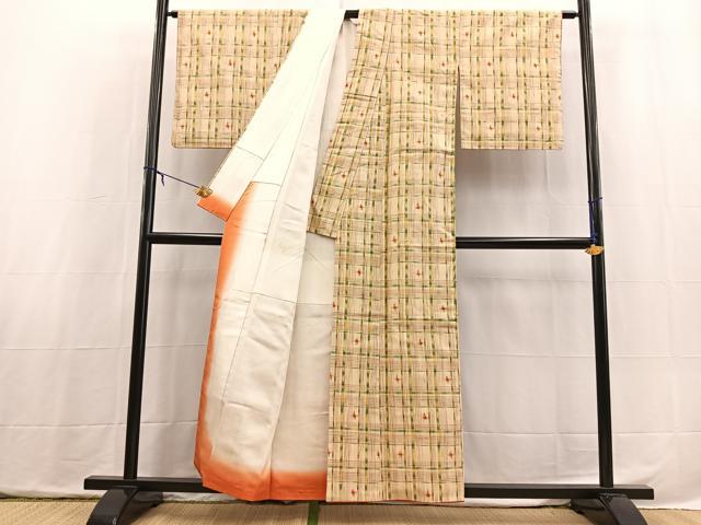 平和屋着物■上質な紬 格子柄 正絹 逸品 BAAX3882yc