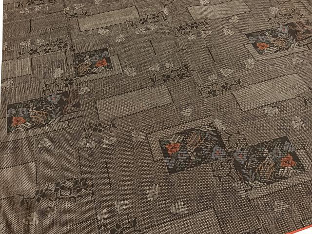 平和屋着物■本場大島紬 7マルキ 色紙風景花文 正絹 逸品 BAAX3893yc