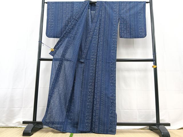 平和屋着物*夏物 小紋 紗 琉球絣文様 洗える着物 BAAX3957yc