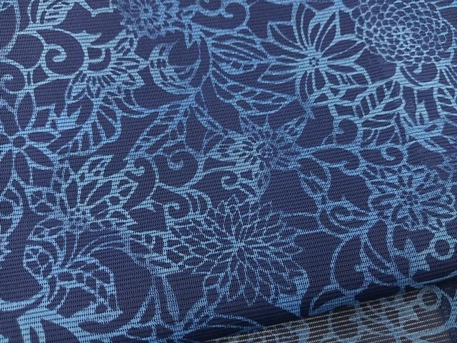平和屋着物*夏物 小紋 絽 型染め 更紗花唐草文 洗える着物 BAAX3961yc