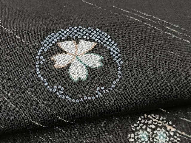平和屋着物*夏物 小紋 紗 花丸文 黒地 ロング丈 洗える着物 BAAX3978yc