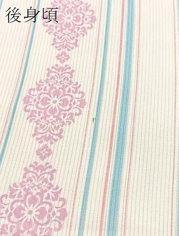 平和屋着物*夏物 小紋 縦絽 正倉院花文 洗える着物 BAAX3986yc