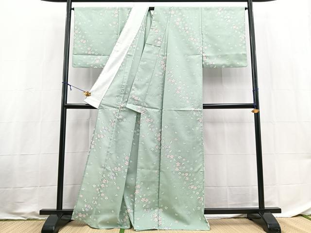 平和屋着物*夏物 小紋 絽 舞桜文 洗える着物 BAAX3989yc