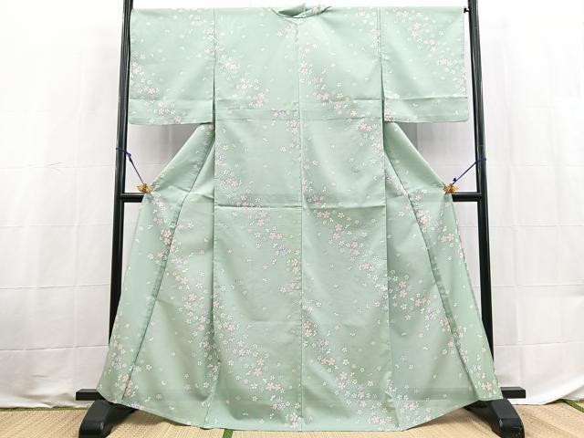 平和屋着物*夏物 小紋 絽 舞桜文 洗える着物 BAAX3989yc