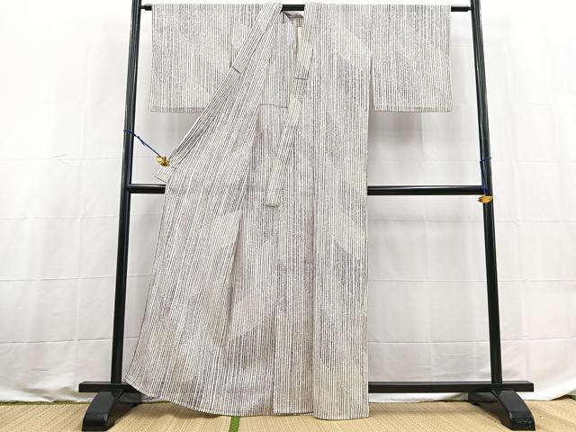 平和屋着物*夏物 小紋 絽 縞 洗える着物 BAAX3992yc