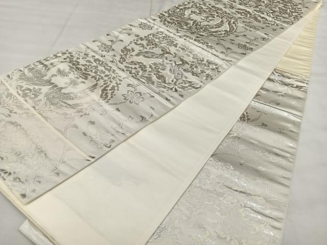 平和屋着物◎六通柄袋帯 花鳥文 銀糸 正絹 逸品 BAAX4007qw