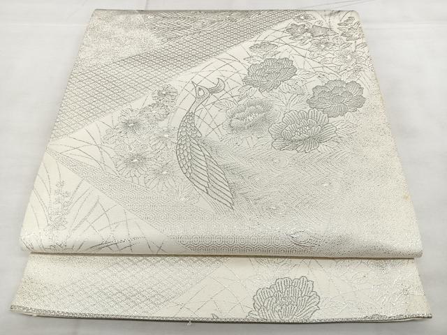平和屋着物◎六通柄袋帯 九百錦織 孔雀花文 プラチナ二重箔 正絹 逸品 BAAX4009qw