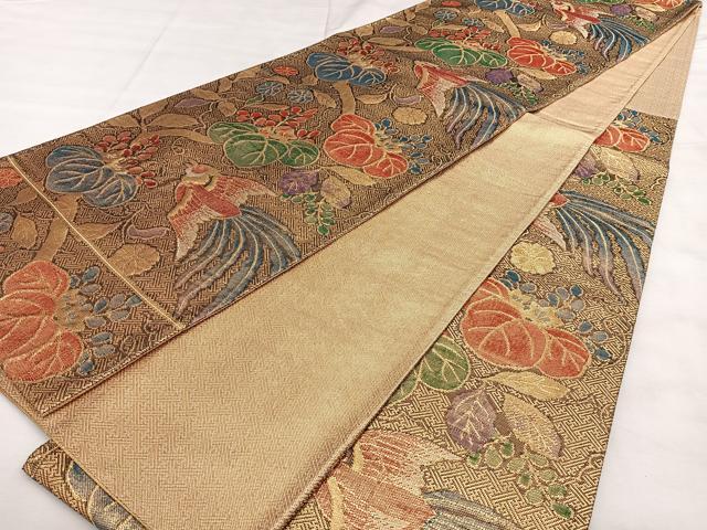平和屋着物◎六通柄袋帯 花鳥文 金糸 正絹 逸品 BAAX4014qw