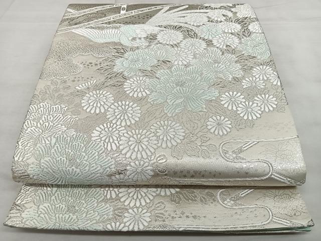 平和屋着物◎六通柄袋帯 唐織 吉祥雲取花鳥文 銀糸 正絹 逸品 BAAX4019qw