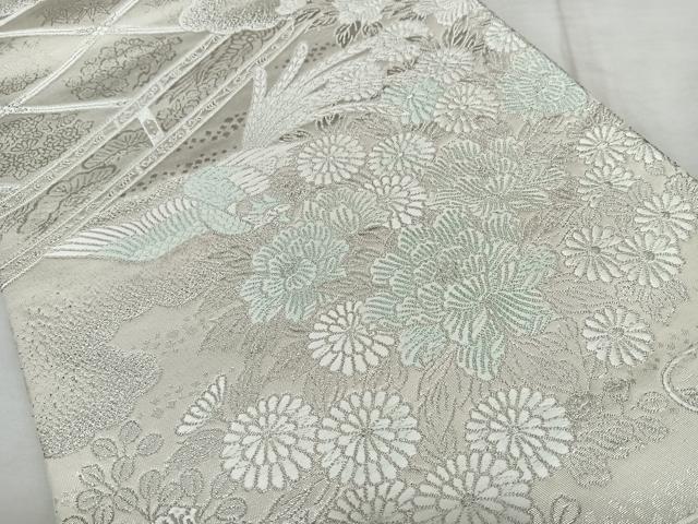平和屋着物◎六通柄袋帯 唐織 吉祥雲取花鳥文 銀糸 正絹 逸品 BAAX4019qw