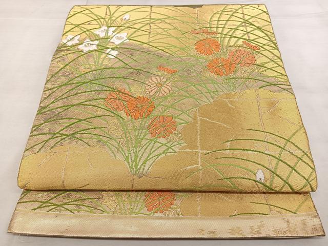 平和屋着物◎六通柄袋帯 唐織 草花文 金糸 引箔 正絹 逸品 BAAX4026qw