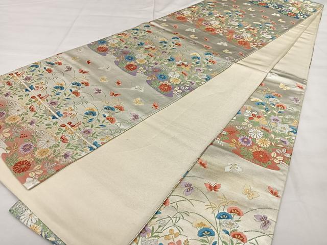 平和屋着物◎六通柄袋帯 唐織 花蝶文 金銀糸 正絹 逸品 BAAX4029qw