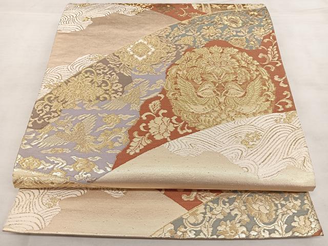 平和屋着物◎六通柄袋帯 唐織 花鳥文 金糸 正絹 逸品 BAAX4035qw