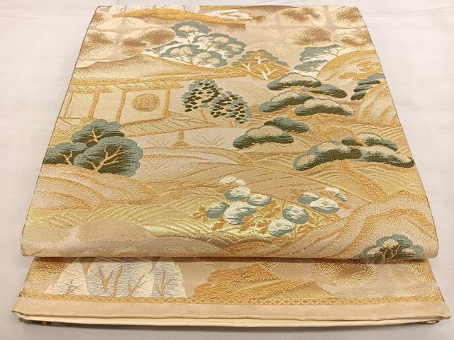 平和屋着物◎六通柄袋帯 唐織 風景文 金銀糸 正絹 逸品 BAAX4037qw