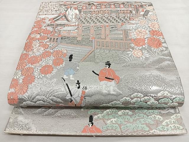 平和屋着物◎六通柄袋帯 唐織 人物風景文 プラチナ箔 正絹 逸品 BAAX4069qw