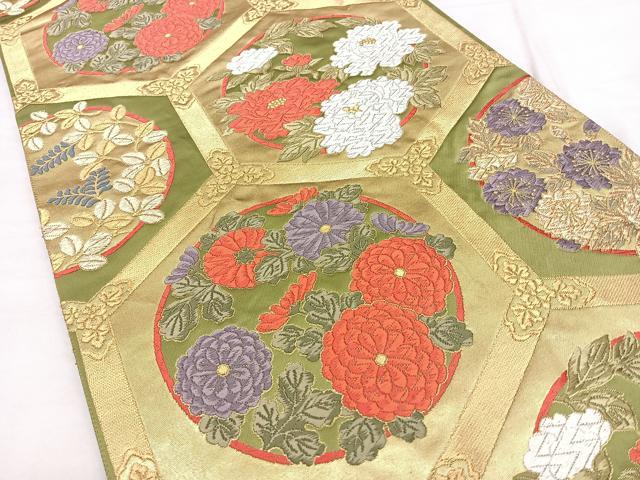 平和屋着物◎六通柄袋帯 唐織 千寿 亀甲花文 金銀糸 引箔 正絹 逸品 BAAX4070qw