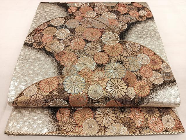 平和屋着物◎両面 六通柄袋帯 菊花文 金銀糸 正絹 逸品 BAAX4073qw