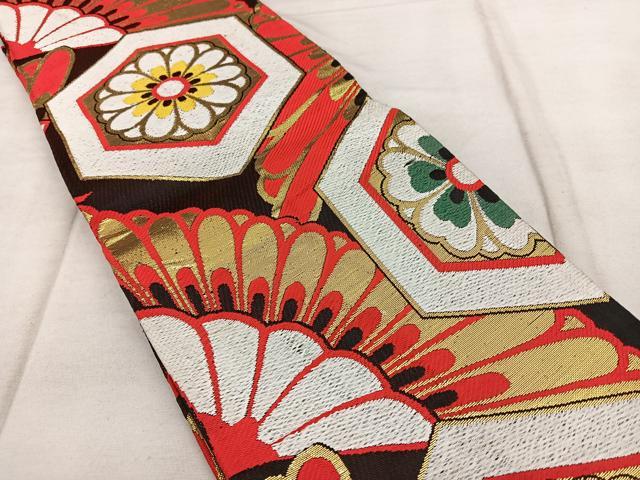 平和屋着物◎半幅帯 亀甲花文 金糸 正絹 逸品 BAAX4100qw