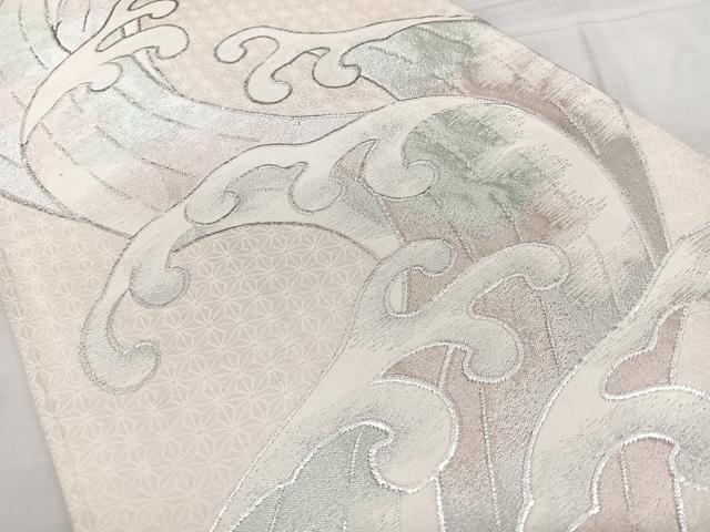 平和屋着物◎西陣 六通柄袋帯 立波文 銀糸 正絹 逸品 BAAX4103qw
