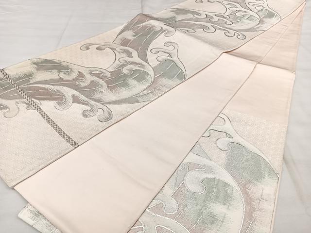 平和屋着物◎西陣 六通柄袋帯 立波文 銀糸 正絹 逸品 BAAX4103qw