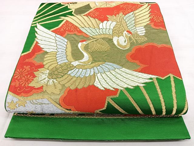 平和屋着物◎六通柄袋帯 唐織 扇面花鳥文 金銀糸 正絹 逸品 BAAX4122qw