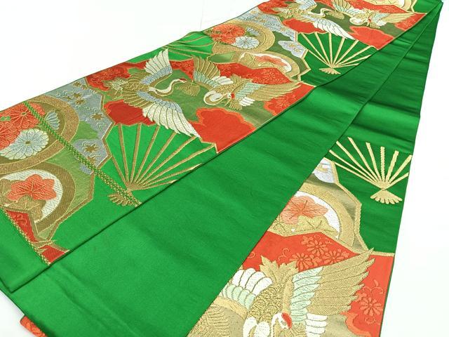 平和屋着物◎六通柄袋帯 唐織 扇面花鳥文 金銀糸 正絹 逸品 BAAX4122qw