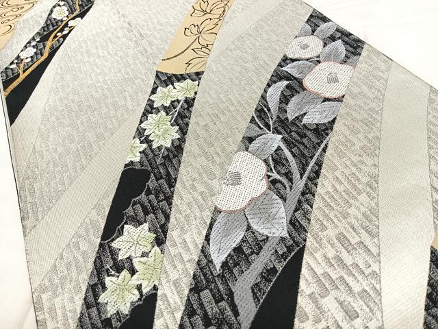 平和屋着物◎六通柄袋帯 唐織 若竹光琳絵巻 銀糸 正絹 逸品 BAAX4132qw