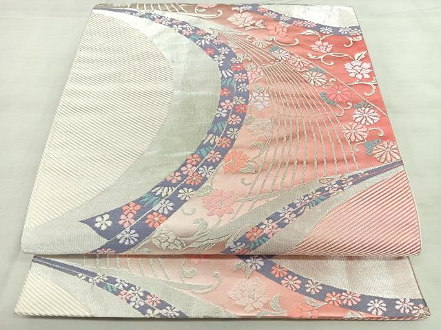 平和屋着物◎六通柄袋帯 唐織 花鳥文 銀糸 正絹 逸品 BAAX4143qw