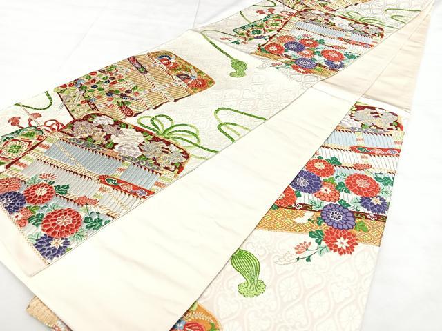 平和屋着物◎六通柄袋帯 唐織 鎧おどし 金糸 正絹 逸品 BAAX4158qw