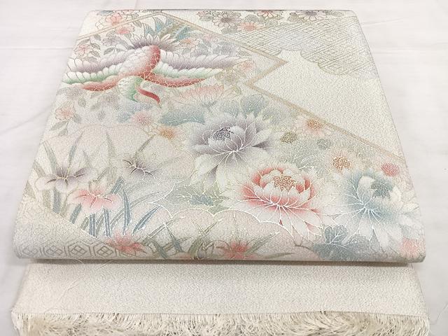 平和屋着物◎西陣 太鼓柄袋帯 綴れ 花鳥文 銀糸 金銀彩 証紙付き 正絹 逸品 BAAX4164qw