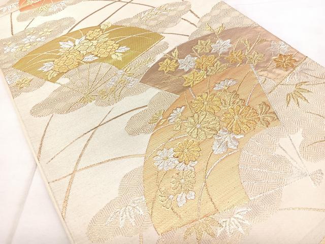 平和屋着物◎六通柄袋帯 唐織 扇面花文 金銀糸 正絹 逸品 BAAX4169qw