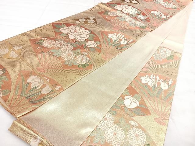平和屋着物◎佐賀錦 六通柄袋帯 扇面花文 金糸 引箔 正絹 逸品 BAAX4172qw