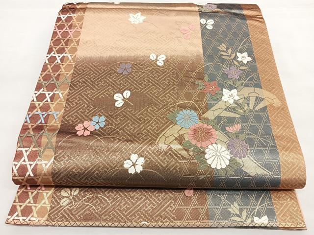 平和屋着物◎六通柄袋帯 唐織 草花間道 金糸 引箔 正絹 逸品 BAAX4174qw