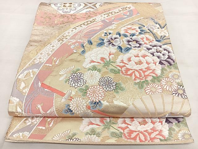 平和屋着物◎六通柄袋帯 唐織 熨斗小花文 金糸 引箔 正絹 逸品 BAAX4176qw
