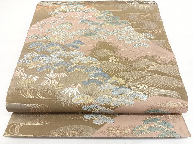 平和屋着物◎六通柄袋帯 唐織 遠山寿松文 金糸 正絹 逸品 BAAX4194qw